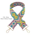 Detail of blue and yellow diamond pattern woven strap with golden metal swivel hooks - 18-Blue Yellow Purple