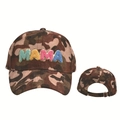 Retro camo corduroy baseball cap with colorful MAMA embroidery and adjustable back strap - Brown Camouflage (Style 5)
