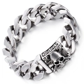 Close-up of gothic silver skull buckle on a thick punk style Cuban link bracelet - Skull Thirteen (Relief Buckle) / Silver