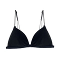 Black ribbed triangle bra with adjustable spaghetti straps and seamless soft cups - Black