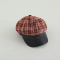 Detail of red and white plaid fabric texture with black faux leather brim newsboy cap - 50-52cm (2-5 Years) / Red