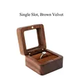 Walnut wood single slot ring box with clear glass window and brown velvet lining - Brown-Single Slot-Window Lid
