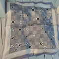 Blue woven texture square silk scarf with floral patterns and purple edges - Purple Grass Square Scarf / 65