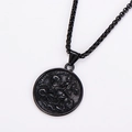 Detail of Saint George dragon slayer relief on black stainless steel coin pendant - Black (with 60cm Chain)