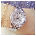 Orologio di lusso argento con quadrante in strass e numeri arabo-indiani e bracciali - Argento