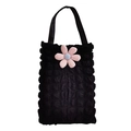Detail of black waffle-textured car tissue holder with pink floral accent and strap - Black Bubble Fabric-Light Pink Large 6-Petal Flower