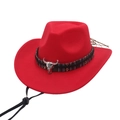Cappello da cowboy rosso in feltro con emblema testa di toro d'argento e fascia etnica - Taglia unica / Rosso (Toro Etnico)
