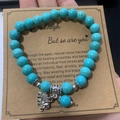 Blue turquoise bead bracelet with a silver elephant charm on a message card - Blue Elephant With Card