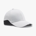 Weiße atmungsaktive Schnelltrocknende Baseballkappe mit Laserperforation und schwarzem Saum - Verstellbar / Weiß