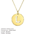 Stainless steel 14K gold necklace with a round letter L pendant and 38+5cm chain - Letter L (L-14K Gold)