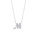 Silver letter M pendant necklace with sparkling cubic zirconia on a classic link chain - Letter M