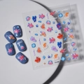3D embossed nail stickers with goldfish, bubbles, and sea stars in colorful gradients - Goldfish Bubble Star (CO-042)