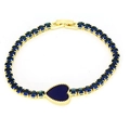 Bracciale tennis placcato oro con zirconi blu navy e un pendente centrale a forma di cuore - Blu