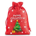 Christmas burlap gift bag in red with festive tree prints and drawstring closure - 9*12cm / Christmas 10-Red Christmas Tree