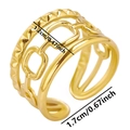 Detail of 304 stainless steel gold ring with layered hollow design and dimensions - Gold