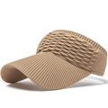 Khaki knitted open top sun hat with wide brim and elastic breathable fabric for women - Khaki