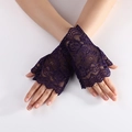 Elegantes guantes de encaje morado sin dedos para mujer con flores y protección solar - Rosa Púrpura