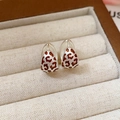 Orecchini a cerchio leopardati retrò con base in argento e motivo smaltato marrone - Fibbia per orecchie / Argento