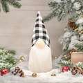 Gnomo de Navidad con gorro de cuadros blanco y negro y cuerpo de punto blanco - W-QT139 Gorro de Cuadros Blanco Negro/Cuerpo Blanco