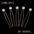 Set of 5 rose gold bridal hair pins with 12mm white pearls for wedding hairstyles - HS-J6591G 5Pcs 12mm Pearl Rose Gold Hair Pins