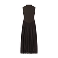 Elegante abito midi senza maniche a collo alto in mesh patchwork marrone e nero - S / caffè