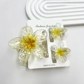 Plumeria flower hair clip set with one large claw and two small clips in white and yellow - Snowflake-patterned Egg-yolk Yellow Set (including Card)