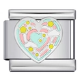 Italian modular charm featuring a heart-shaped macaron rainbow design on silver steel - Donut Style (ICJ979)