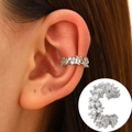 Silver minimalist ear cuff with sparkling white zircons for women without piercings - White K - Round and Square Drill Design (S381)