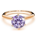 Classic six-prong S925 silver ring with rose gold plating and round purple moissanite - Size 5 / 1 ct / Light Purple