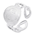 Vintage silver religious signet ring with saint portrait and adjustable chain band - Steel