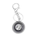 Silver tree of life keychain with blue evil eye and sparkling rhinestones for car keys - Silver Black