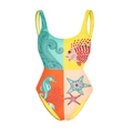Bañador de una pieza con estampado de peces tropicales y estrellas de mar - S / Patchwork Marino Amarillo