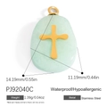 Light green natural stone pendant with gold stainless steel cross for jewelry DIY - PJ92040C-Light Green Stone Cross