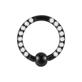 Aro BCR negro de acero inoxidable con cristales claros y acabado liso brillante - 1.2x8x3mm / Negro/Circonita Blanca
