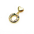 Gold-plated letter pendant charm with colorful cubic zirconia and heart-shaped clasp - Pendant Only / Letter O