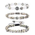 Dalmatian Jasper beaded bracelet set featuring rectangular stones and irregular chips - Three-Piece Set / Dalmatian Stone Color