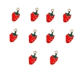 Macro detail of red strawberry alloy charms with green leaves for DIY jewelry making - 9# Strawberry Style