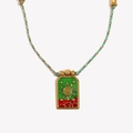 Collar sol tarot bañado en oro 18K con colgante esmalte verde y cordón trenzado colorido - Oro Verde (N3708-Verde)