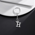 Silver stainless steel crown letter H keychain with metal link chain on white plate - Letter H Crown Style (H)
