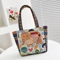 Canvas tote bag with embroidered elephant pattern and colorful ethnic style strap - Orange Elephant