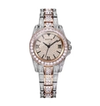 Women's quartz watch in silver and rose gold steel band with crystal encrusted dial - Rose Gold Bi-color