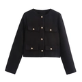 Giacca corta nera da donna con scollo rotondo e bottoni dorati stile tweed - XS / Nero