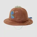 Dettaglio cappello pescatore neonato in cotone con ricamo dinosauro e pinne decorative 3D - Taglia Bambino Regolabile / caffè