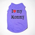 Purple cotton dog vest with I Love My Mommy print showing round neck detail and fabric - Purple I Love Mommy
