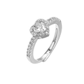Macro detail of silver heart ring with halo-set cubic zirconia and adjustable band - Silver Halo Heart