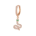 Boucle d'oreille serpent or rose avec zircons micro-pavés et yeux en gemmes vertes - EH00746 Or Rose