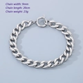 Bracciale a catena cubana in acciaio inossidabile argento 9 mm con chiusura a molla - Stile Catena a Maglia Cubana Argentata (KB188530-Z)