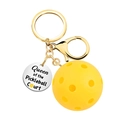 Golden pickleball keychain featuring yellow ball and Queen of the Pickleball Court charm - Queen of the Pickleball Court (Gold Tag)