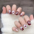 Handmade Christmas press-on nails featuring 3D snowman and snowflake charms with chains - Handmade Snowman Winter Style / Extra Small (XS)