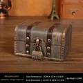 Vintage grey wood storage chest with bronze metal lock and detailed size dimensions - Distressed Gray - Combination Lock